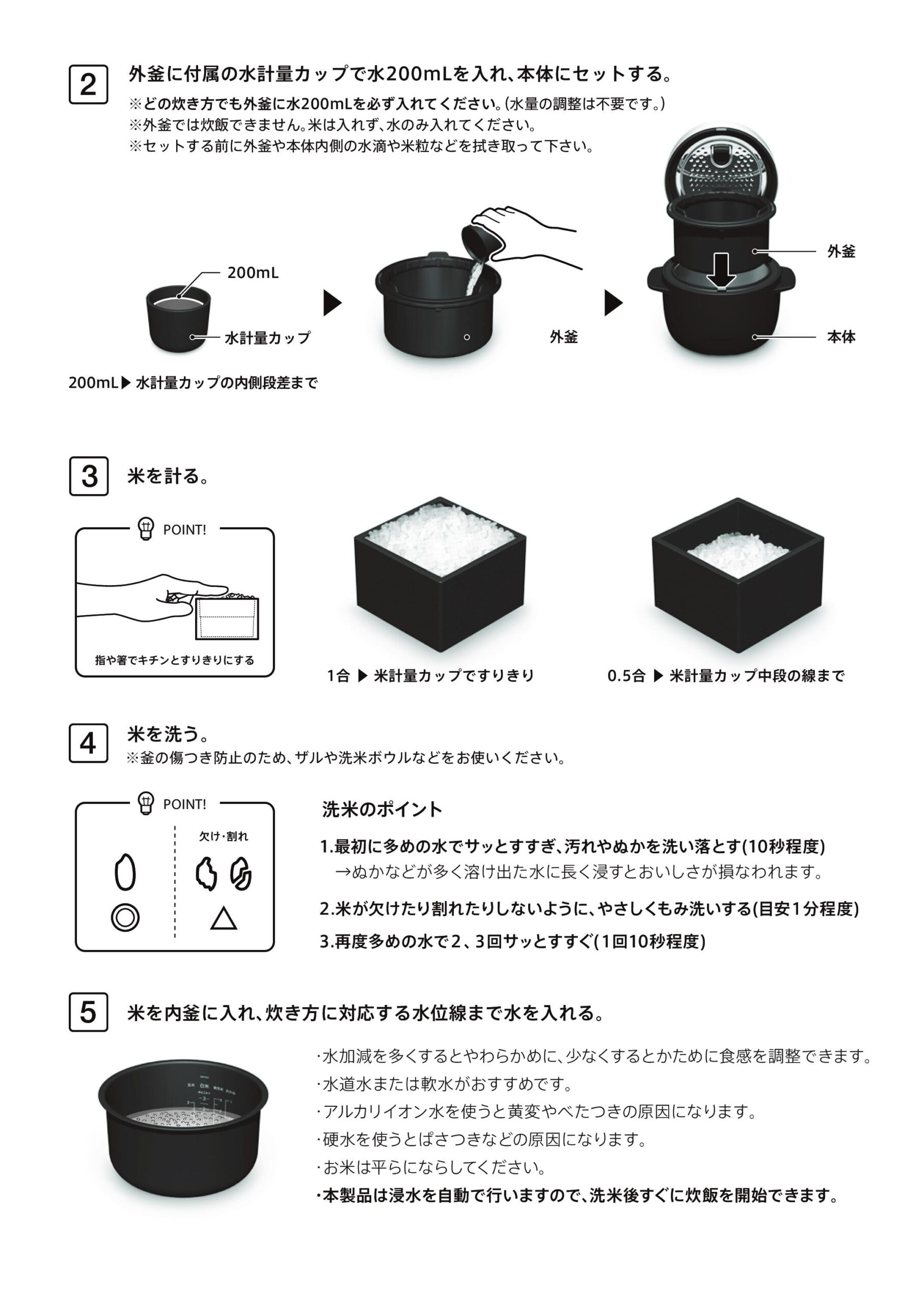 炊飯器の炊き方